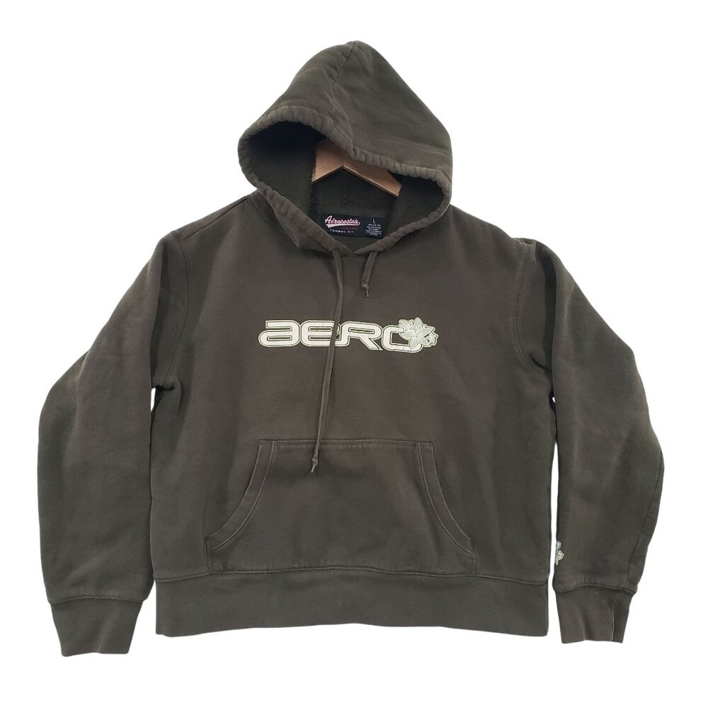 Aeropostale Tomboy Fit‎ Hoodie Y2K Olive Green Pullover Sweatshirt L Mallcore